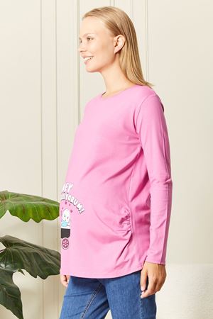 Uzun Kollu Baskılı Hamile Tişört