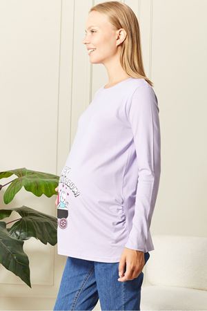 Uzun Kollu Baskılı Hamile Tişört