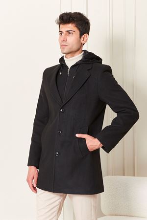 Kapşonlu Erkek Kaşe Kaban