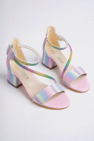 Topuklu Biyesi Taşlı Gökkuşağı Kız Çocuk Ayakkabı