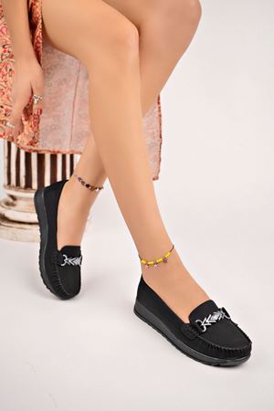 Dolgu Topuk Termo Taban Tokalı Siyah Kot Ayakkabı