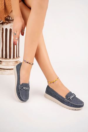 Dolgu Topuk Termo Taban Tokalı Lacivert Kot Ayakkabı