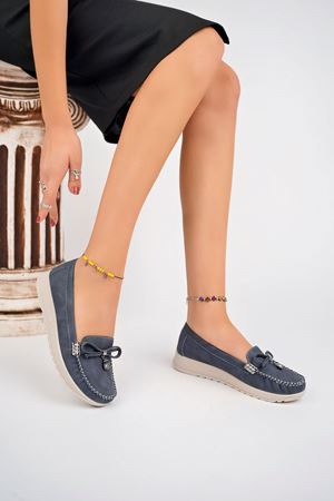 Dolgu Topuk Termo Taban Fiyonklu Lacivert Kot Ayakkabı