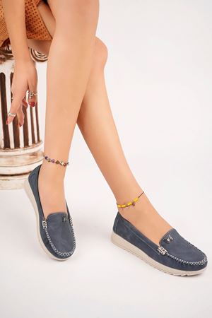 Dolgu Topuk Termo Taban Kelebekli Lacivert Kot Ayakkabı