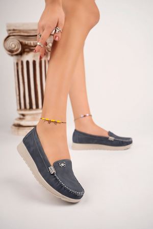 Dolgu Topuk Termo Taban Kelebekli Lacivert Kot Ayakkabı