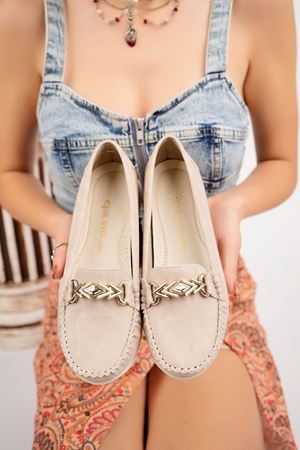 Dolgu Topuk Termo Taban Tokalı Krem Kot Ayakkabı