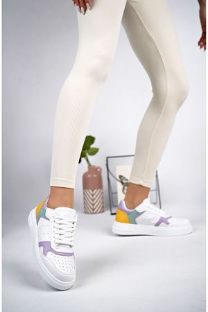 Alçak Taban Mekval Dikişli Lila Garnili Beyaz Spor Ayakkabı