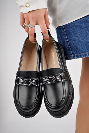 Dolgu Topuk Siyah Cilt Kadın Ayakkabı