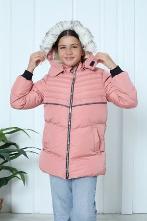 Kapşonlu İçi Yünlü Pudra Çocuk Kaban