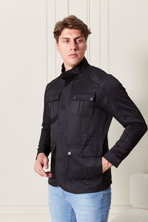 Düğmeli Siyah  Erkek Trençkot