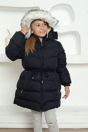 Kapşonlu İçi Yünlü Siyah Çocuk Kaban