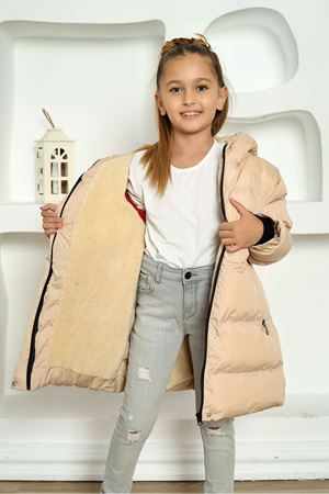 Kapşonlu İçi Yünlü Krem Çocuk Kaban