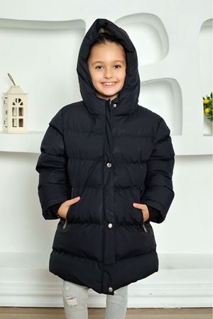 Kapşonlu İçi Yünlü Siyah Çocuk Kaban