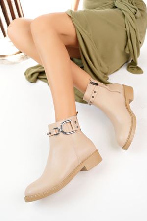 Tokalı Nut Cilt Kısa Kadın Bot