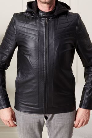 Kapşonlu Erkek Deri Mont