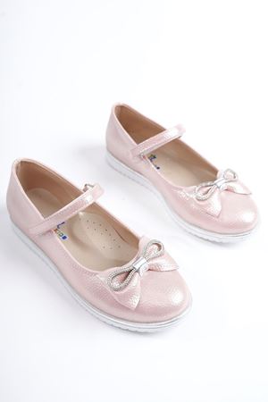 Taşlı Fiyonk Pudra Parlak Kız Çocuk Ayakkabı