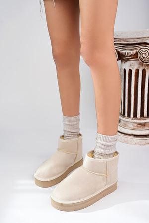 Yüksek Taban Bilek Boy İçi Yünlü Krem Bot