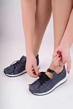 Dolgu Topuk Lacivert Kot Kadın Ayakkabı