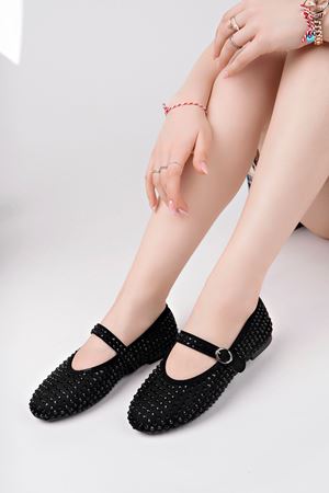 Siyah Taşlı Siyah Kadın Ayakkabı