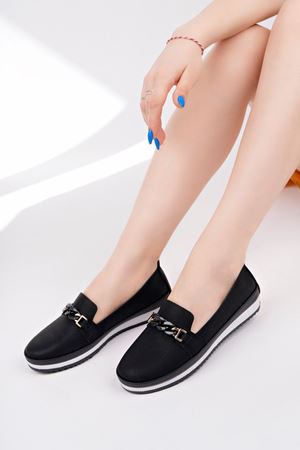 Dolgu Topuk Siyah Kot Ayakkabı