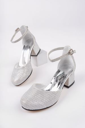 Topuklu Gümüş Karnıyarık Ayakkabı