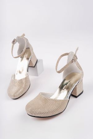 Topuklu Altın Karnıyarık Ayakkabı