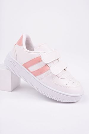 Beyaz Yanı Pembe Şeritli Cırtlı Çocuk Spor Ayakkabı