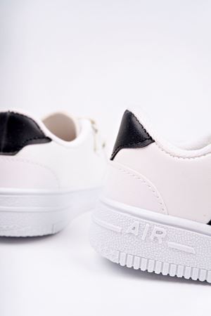 Beyaz Yanı Siyah Şeritli Cırtlı Çocuk Spor Ayakkabı