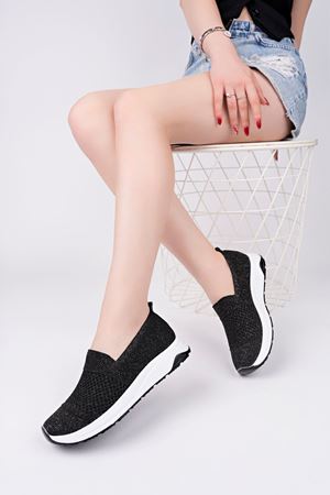 Ortopedik Pedli Siyah Triko Spor Ayakkabı