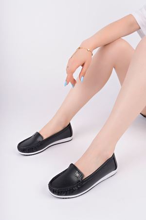 Dolgu Topuk Kelebekli Siyah Cilt Ayakkabı